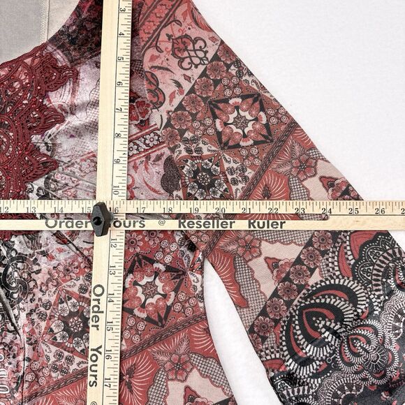 One World Tunic Top Medium‎ Red Blouse Boho Studded Embroidered Floral - Picture 9 of 10